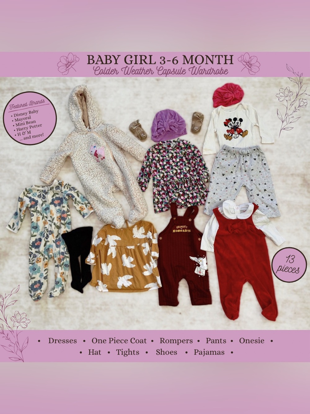 Baby Girl 3-6M Clothing Bundle | 13 Pieces | Coat, Dress, & More